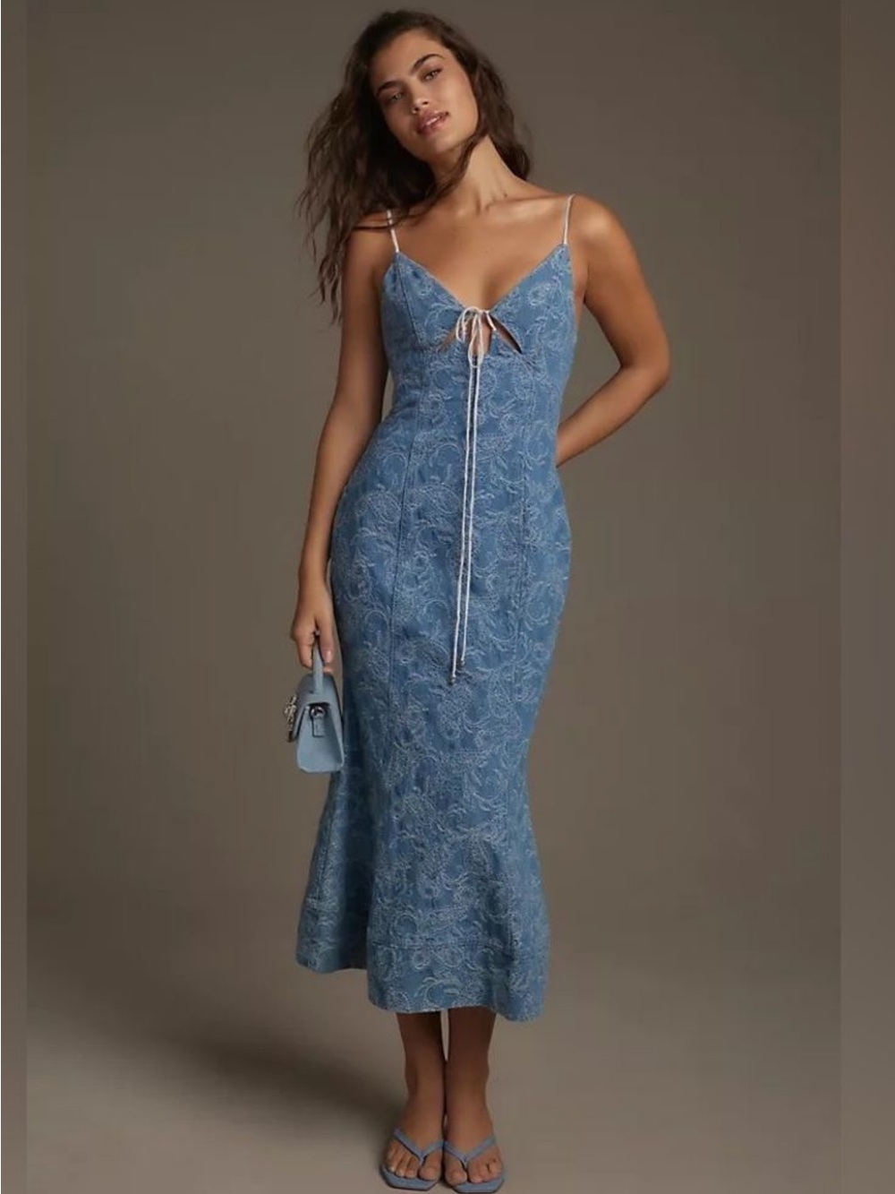 Elliatt denim Midi Dress with Tie Front